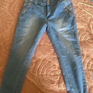 SHEIN Blue Skinny Jeans with Faded Wash